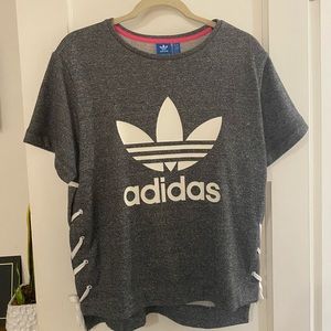 (NEW) Adidas Original Women Grey Lace-up Logo Tee